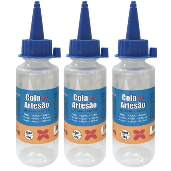 Cola Silicone Artesão Líquida 60ml Kit Com 3 Unidades Transparente Decoração Lembrancinhas
