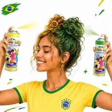 Kit Tinta Spray Pinta Cabelo Tema Copa Do Mundo Verde E Amarelo