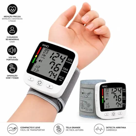 Aparelho de Pressão de Pulso Doméstico com Armazenamento de Dados Função de Voz e Detecção de Arritmia para Idosos