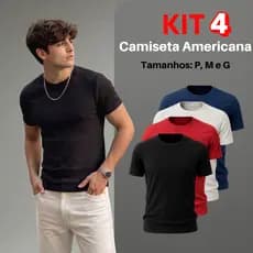 Kit 4 Camiseta Canelada Americana Slim Ribana Justa Moda Gringa Fit Casual