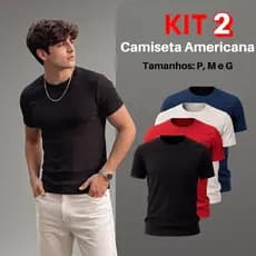 Kit 2 Camiseta Americana Masculina Canelada Slim Fit Básica Ribana Estilo Premium Academia Gringa Justa ao Corpo