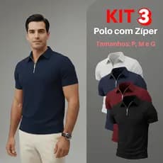 Kit 3 Camiseta Polo Com Ziper Manga Curta Canelada Camisa Básica Malha