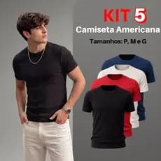 Kit 5 Camiseta Americana Masculina Canelada Slim Fit Básica Ribana Estilo Us Drip Moda Gringa