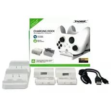 Base Carregadora Dobe Branca – Xbox Series S/X e One, Dock Dupla com LED, Inclui Baterias Recarregáveis