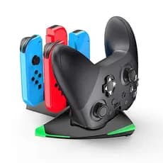 Base Carregadora para Joy-Con N-5 – Dock 4 Controles, LED Indicador, Compatível com Nintendo Switch