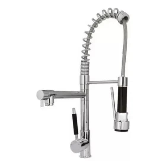 TORNEIRA DE COZINHA GOURMET C/ DUAS SAIDAS, 50CM - METALICA, SUPERFICIE ESCOVADA, BOCAL MOVEL