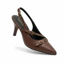 Sapato Scarpin Slingback Feminina Bico Fino com Dupla Fivela Confortável Lançamento Tendência