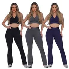 Kit 3 Calças Legging Flare Feminina Legging Caminhada Academia Ginástica