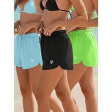 Kit 3 Shorts Feminino Tactel Elastano Premium Praia Piscina Verão Shortinho Saída de Praia