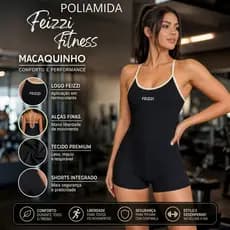 Macaquinho Poliamida Academia Feizzi Fitness Zero Transparência Casual Alta Compressão