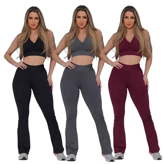 Kit 3 Flare Feminina Calça Pantalona Leg Dia a Dia Passeio Shopping