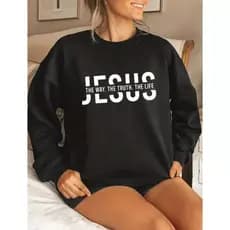 Moletom Blusa de Frio Casaco Grosso Sem Capuz Flanelado estampa Jesus The Way Cristã