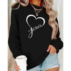Moletom Blusa de Frio Casaco Grosso Sem Capuz Flanelado estampa Moda Cristã Religiosa