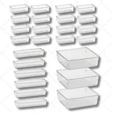 Kit Organizador Multiuso Banheiro Maquiagem Gaveta Armário Geladeira Mesa Pote Acrílico Cristal