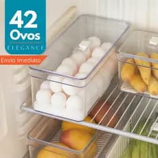 Porta Ovos 42 Unidades Organizador de Geladeira Com Tampa Bandeja Acrílico Transparente Resistente