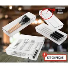 Kit 3 Peças Organizador Gaveta Cozinha Porta Talher Porta Facas Porta Utensílios Acrílico Resistente