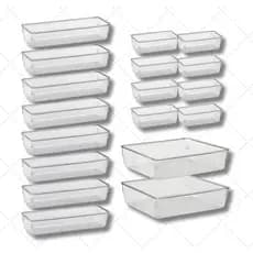Kit Organizadores Multiuso Cozinha Maquiagem Gaveta Armário Geladeira Mesa Pote Acrílico Cristal
