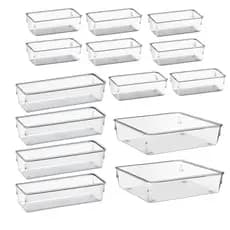 Kit Organizadores Multiuso para Maquiagem Gavetas Armários Geladeira Mesa Pote Acrílico Cristal