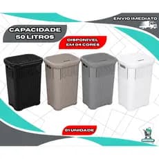 Cesto Organizador Roupa Suja Telado Rattan 50 Litros Tampa Banheiro Lavanderia Reforçado Resistente