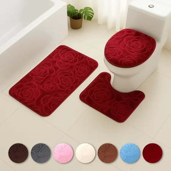 Kit Jogo 3 Peças Tapete Banheiro Premium Peluciado Toque Macio Antiderrapante Várias Cores Estampas