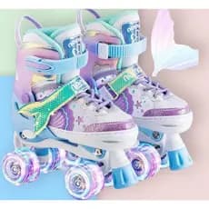 Patins Sereia 4 Rodas Infantil Lançamento Tamanho Regulável com LED