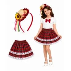 1 saia +tiara de festa junina julina arraia tamanhos único infantil e adulto
