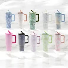 Novidade! Copo Térmico Nuvens e Marmare em   Aço Inox 1200 ml Com Alça e canudo