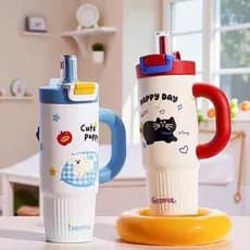 Copo Térmico Infantil 800 ml com Canudo e Alça – Estampa Fofa
