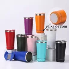 Copo térmico MUSICA inox com tampa abridor e caixa de som com bluetooth Led 420ML_SUPER QUALIDADE