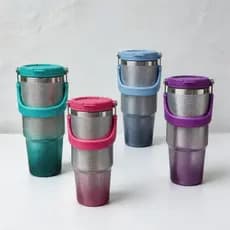 Copo Térmico Aço Inox com canudo parede dupla a vácuo quente e frio 900ml brinlhante diamante QUALIDADE