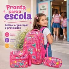 Mochila Escolar Rosa Kit 3 Peças Menina Infantil 18 Polegadas