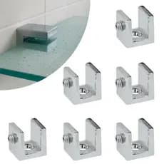 Kit 06 Suportes de fenda Cromado de Prateleira de Vidro ou Madeira 6mm Quadrado 100% Metal com Parafusos 1 Furo