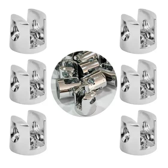 Suporte Cromado para Prateleira de Vidro, 6mm, Kit com 6 Peças, Montagem Completa