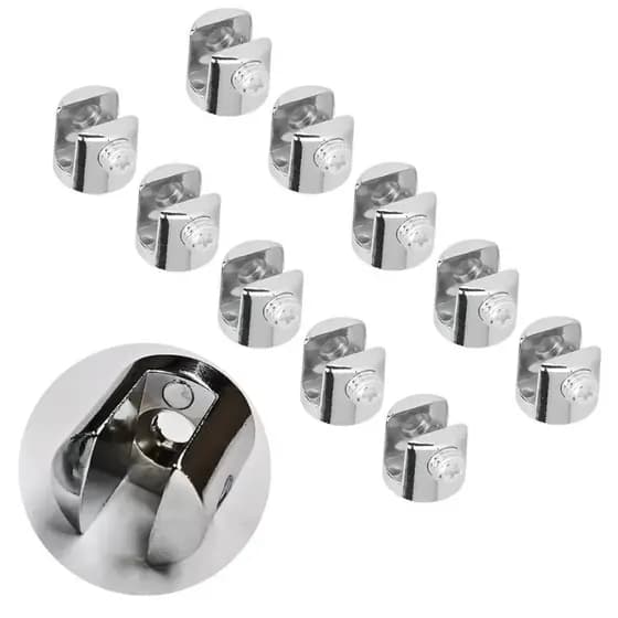 Conjunto de 10 Suportes Cromados para Prateleiras de Vidro 6mm - Montagem Completa