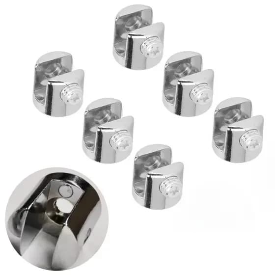 Conjunto 6 Suportes Cromados para Prateleira de Vidro 6mm - 1 Furo para Montagem Segura