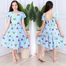 Vestido Infantil Feminino Borboleta Estampado Manga Curta Casual  moda verão