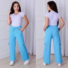Calça Cargo Infantil Juvenil Feminina Bolsos Laterais Casual Confortável