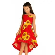 Vestido Infantil Feminino Estampado Girassol Caimento Soltinho  e barra mullet Serreia Moda Verão Casual