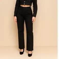 Calça Wide Leg Pantalona Preta Jeans Feminina Cintura Alta com Lycra