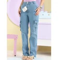 Calça Wide Leg Jeans  Cargo Cintura Alta Levanta Bumbum com Lycra Premium Alta Qualidade
