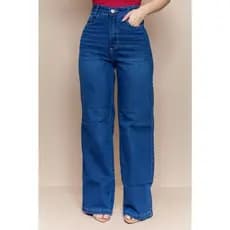 Calça Feminina Jeans Wide Leg Pantalona Cintura Alta com Lycra Premium