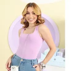 Body Bori Collant Feminino Regata Blusa Decote Quadrado Com Forro Estilo Blogueira Suplex