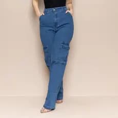 Calça Cargo Jeans Feminina Wide Leg Direto do Fabricante Tecido Premium Modelagem com Lycra e bolsos laterais