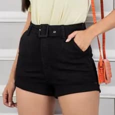 Short Curto Jeans Com Cinto Forrado com Lycra Cintura Alta Caimento Perfeito