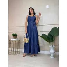 Vestido Longo Três Marias Jeans Liocel Moda Modesta e Evangélica Gestantes
