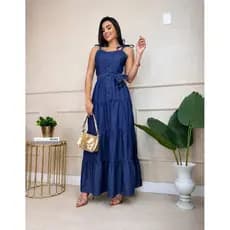 Vestido Longo Três Marias Jeans Liocel Moda Modesta e Evangélica Gestantes