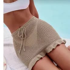 Saia Babadinho Saida de Praia Tricot Crochê Com cordão Para Ajuste