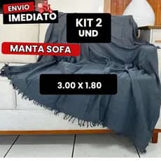 Kit Com 2 Manta Sofá King Gigante 3,00 x 1,80 MT 100% Algodão Luxo Artesanal Decoração Elegante Conforto