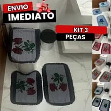 Kit 3 Peças Tapete para Banheiro De algodão Decoração Artesanal Premium
