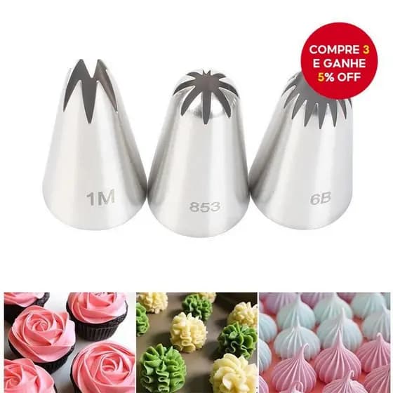 Kit 3 Bico De Confeitar Decoração De Tamanho Médio De Aço Inoxidável